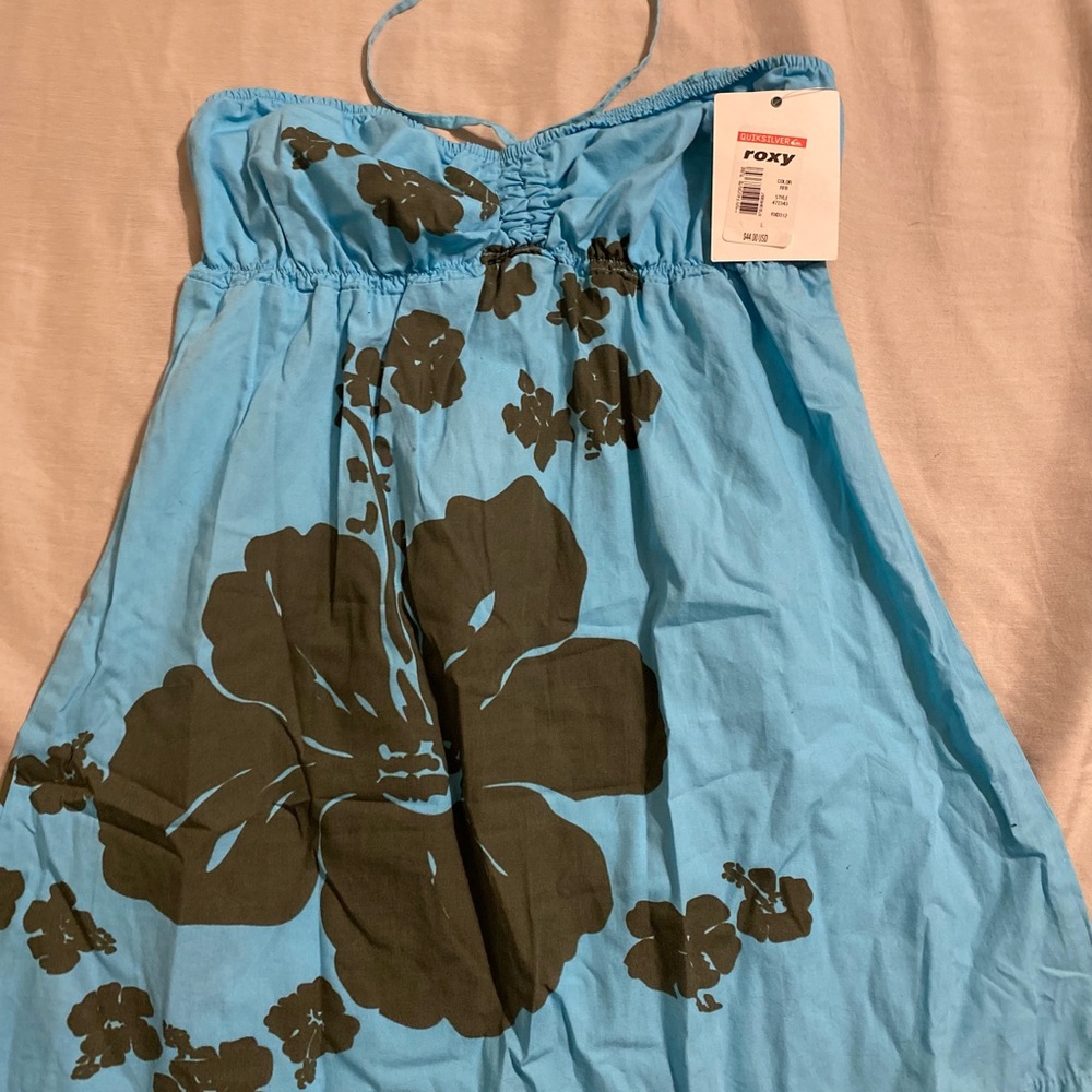 Roxy Blue Hibiscus Print Cotton Top - L